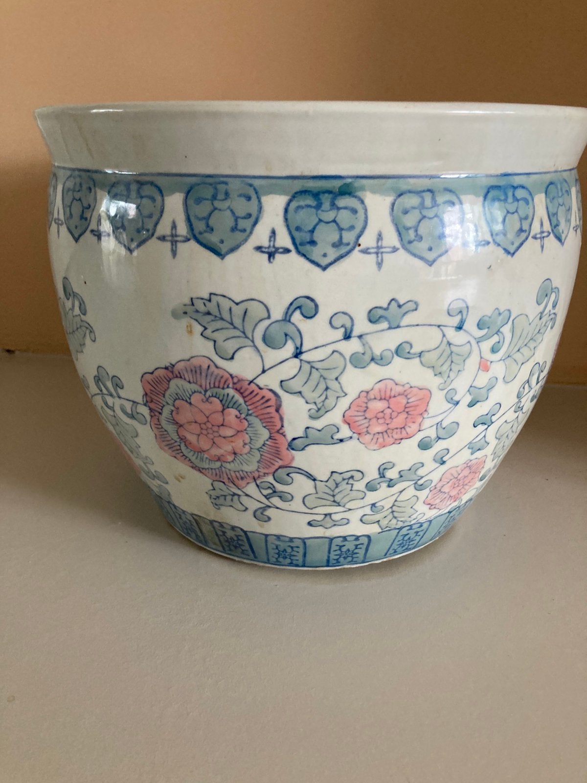 Hele grote Chinoiserie porseleinen bloempot jardinière, Tuin en Terras, Bloempotten, Ophalen, Rond, Aardewerk