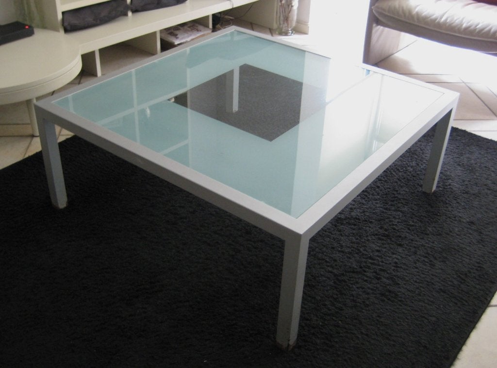 Moderne Design Glazen Salontafel, Ophalen, Gebruikt, 100 tot 150 cm, Vierkant