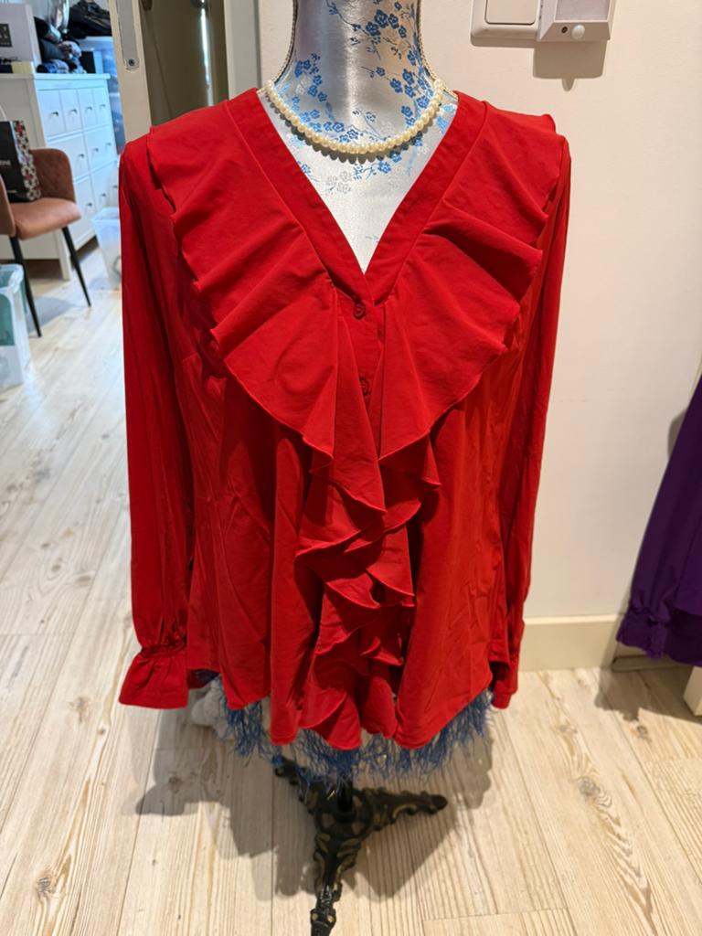 Studio Anneloes rode blouse XL travelstof, Kleding | Dames, Blouses en Tunieken, Ophalen, Zo goed als nieuw, Maat 46/48 (XL) of groter