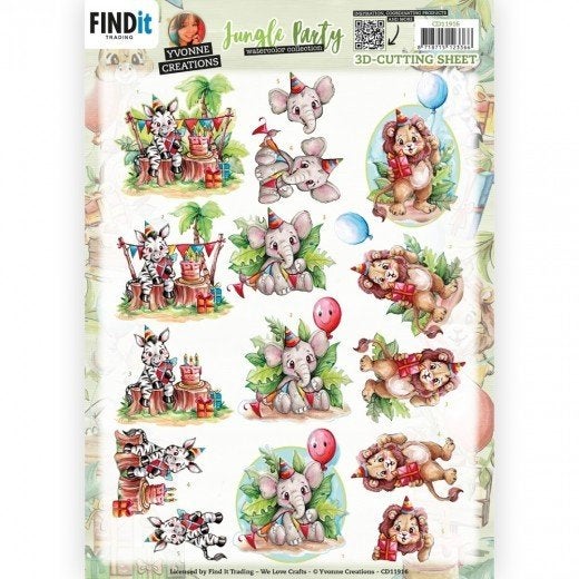 Yvonne Creations CD11916 Jungle Party Gifts 3D knipvel A4, Dieren, ., Nieuw, Ophalen of Verzenden