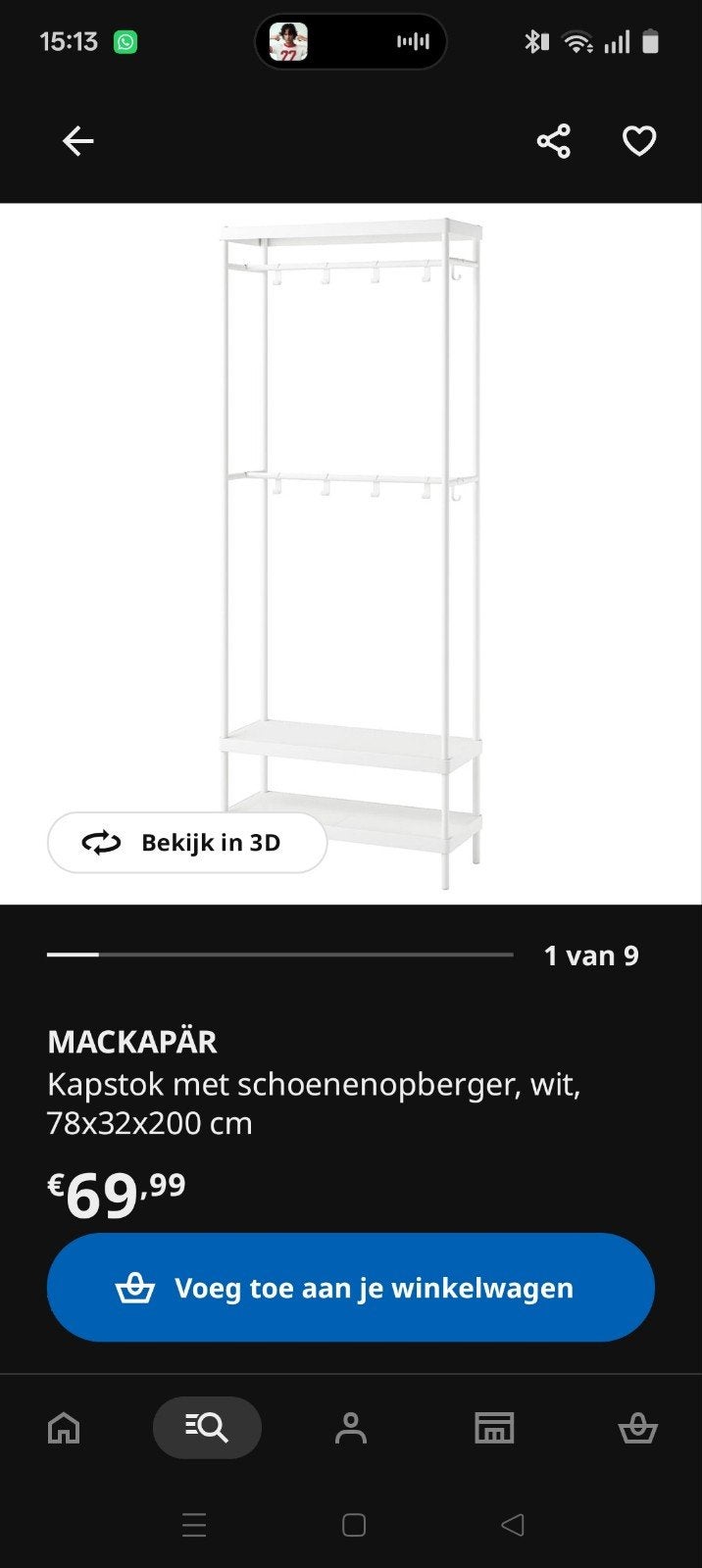 IKEA MACKAPÄR Kapstok met schoenenopberger, wit, Huis en Inrichting, Gebruikt, 200 cm of meer, Metaal, Ophalen