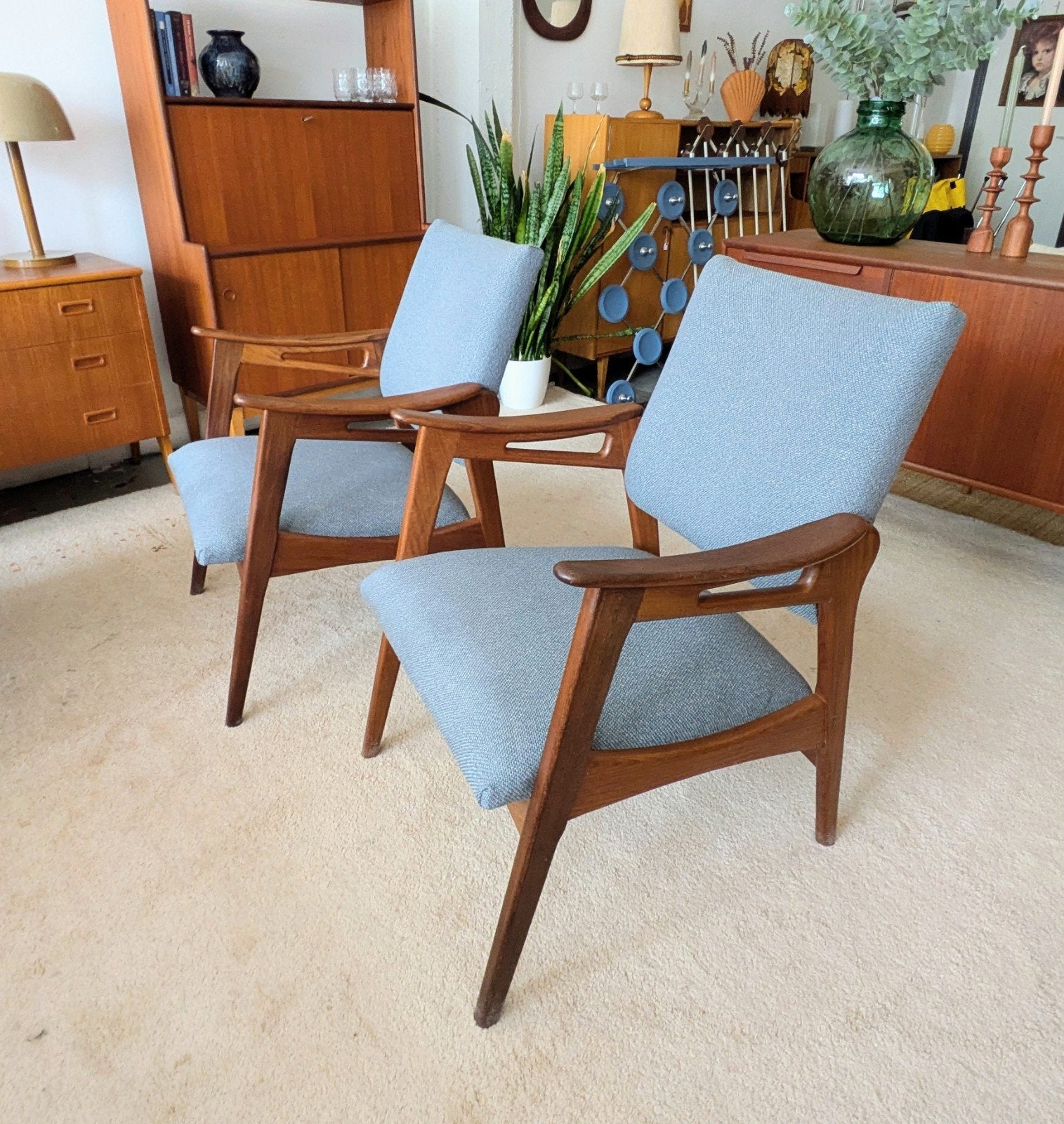 Vintage Deense fauteuils per stuk of als set te koop, Ophalen, Bruin, ., .