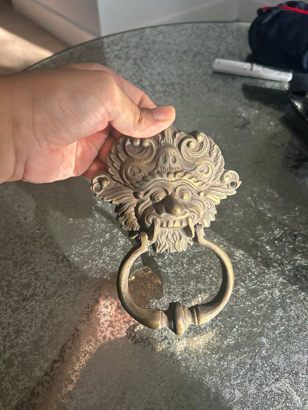 bronzen deurklopper met gezicht, Ophalen of Verzenden