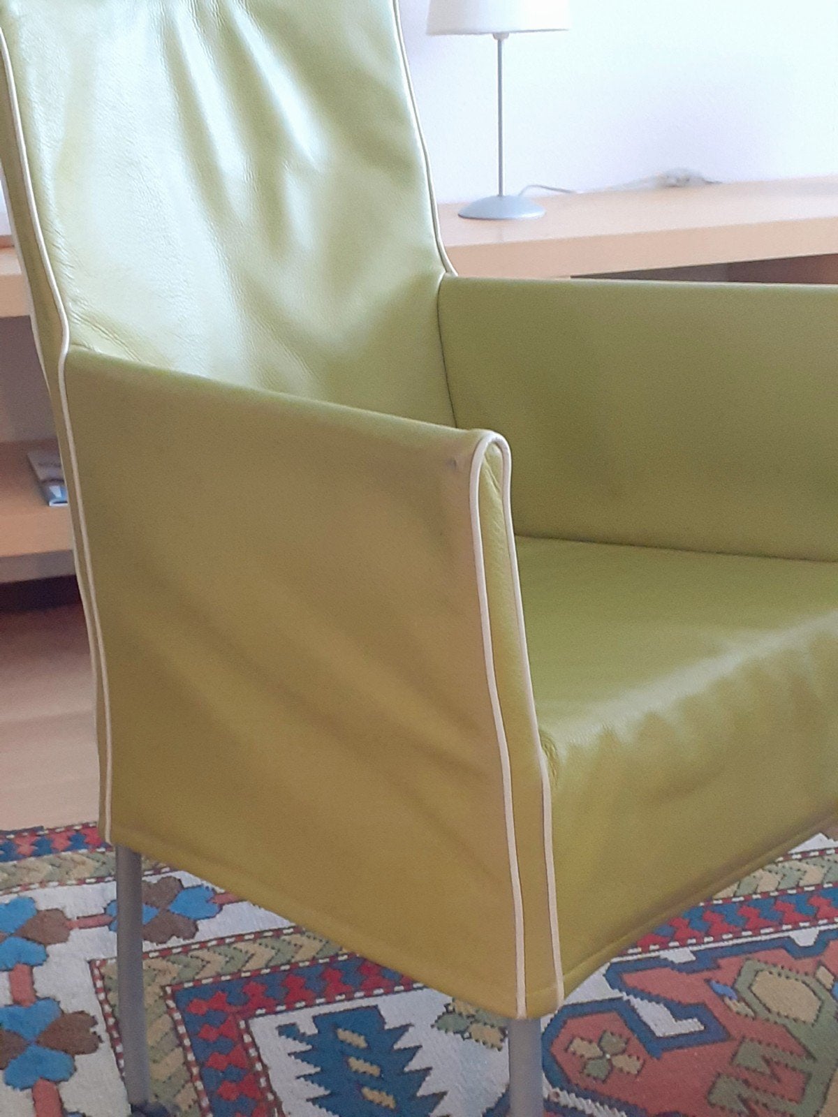 Groene leren stoeltjes, Huis en Inrichting, Fauteuils, Ophalen, Minder dan 75 cm, 50 tot 75 cm