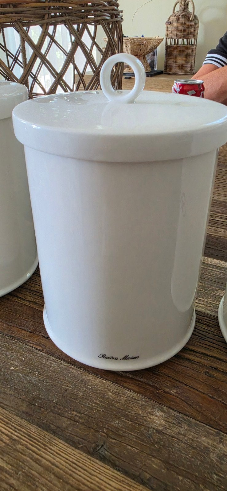 Riviera Maison Pot met Deksel - Wit Keramiek, Ophalen, Rond, Pot of Kruik, Zo goed als nieuw