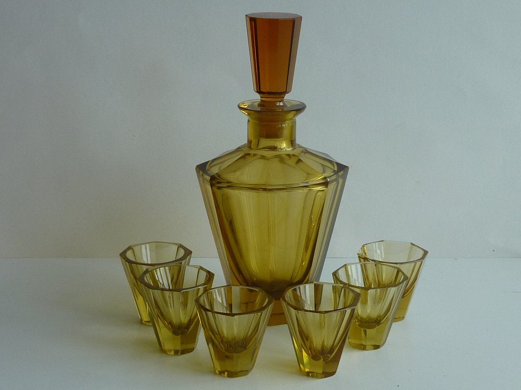 Likeurset, Jaren 30/40, Boheems glas, 1925, Art Deco, Antiek en Kunst, Antiek | Glas en Kristal, Ophalen of Verzenden