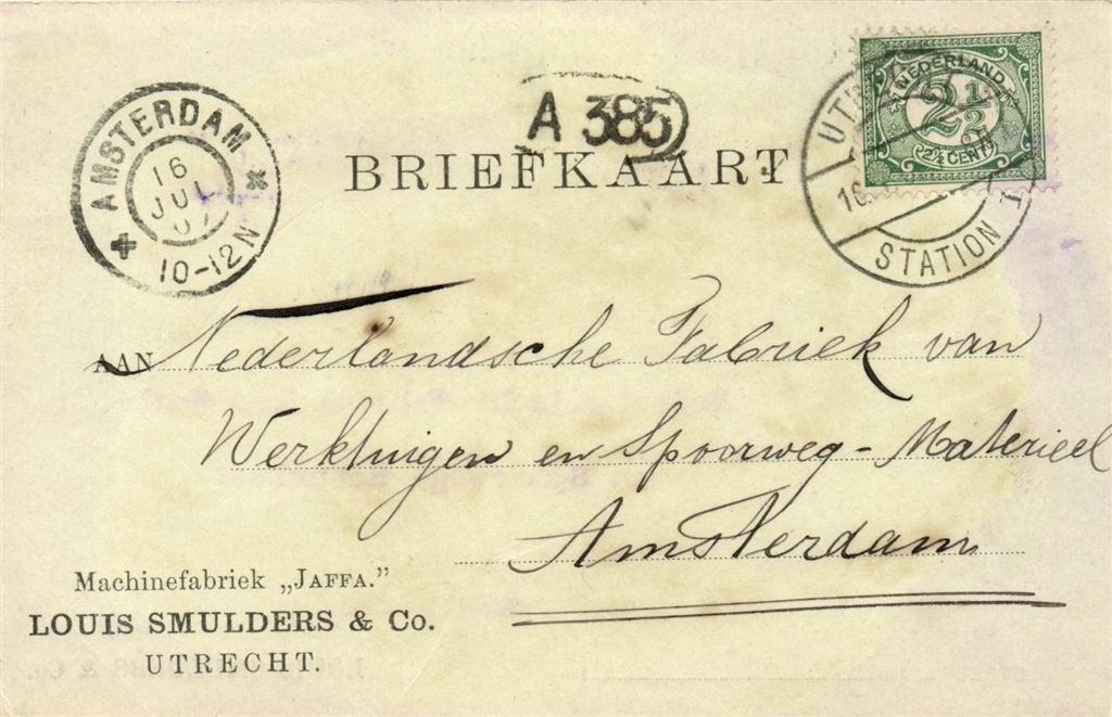 Machinefabriek Jaffa., Utrecht - 07.1907 - briefkaart, Ophalen of Verzenden, Briefkaart