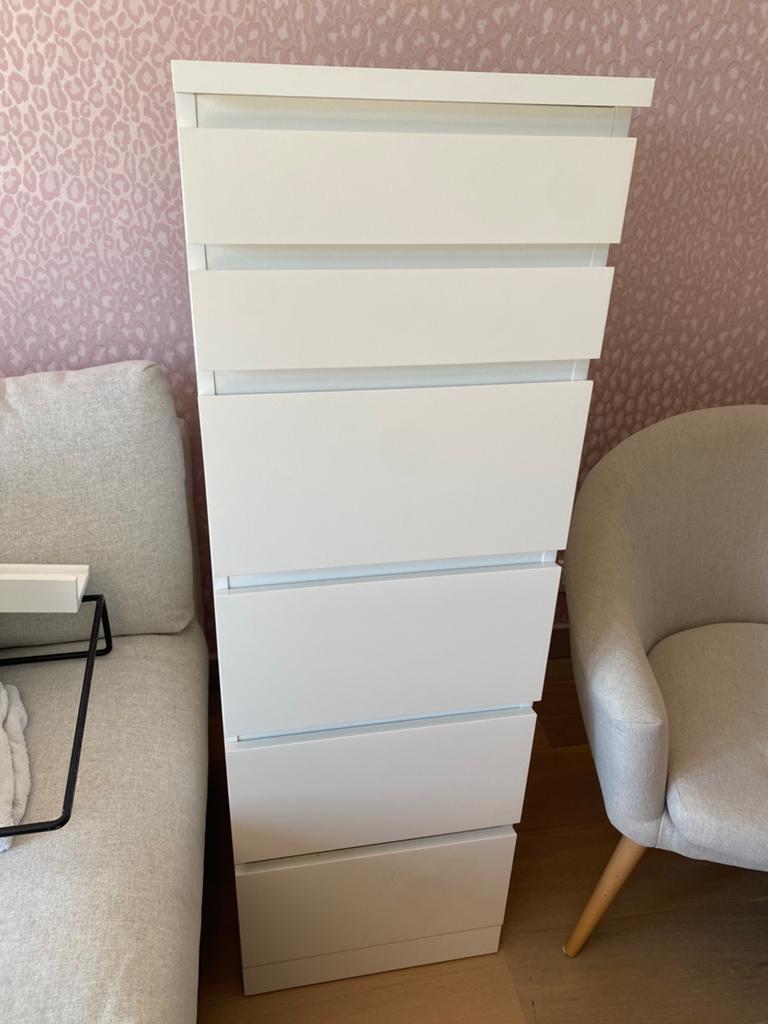 Malm- Chest of 6 Drawers- White/Mirror Glass, Ophalen, 50 tot 100 cm, Zo goed als nieuw, Minder dan 100 cm