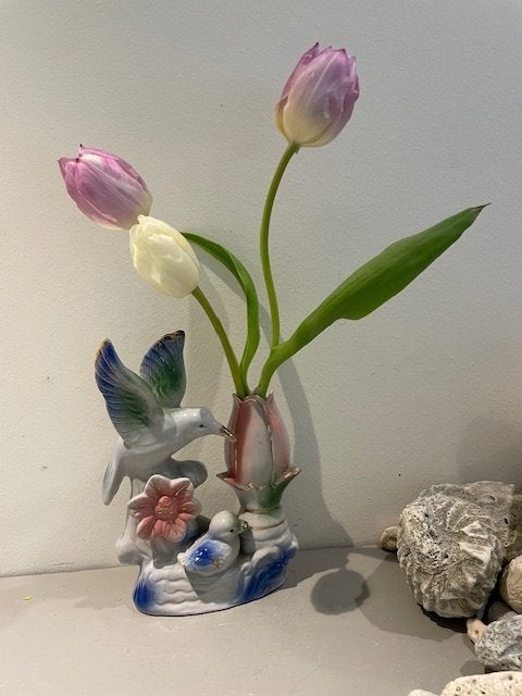 Romantische vintage vaas vogels / bloemen. Porselein tulp., Ophalen
