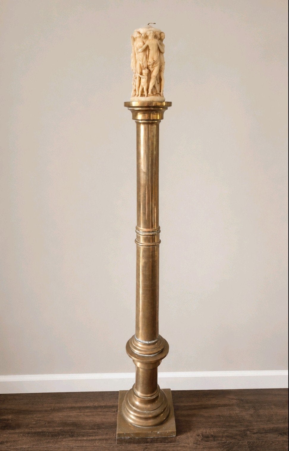 Antieke koperen kerkkandelaar 122 cm, Ophalen of Verzenden, Koper of Brons