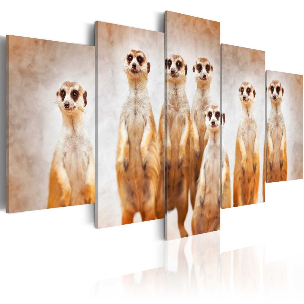 879 Stokstaartjes XXL 5 Luik Canvas Schilderij 200x100cm, Ophalen of Verzenden, Dieren