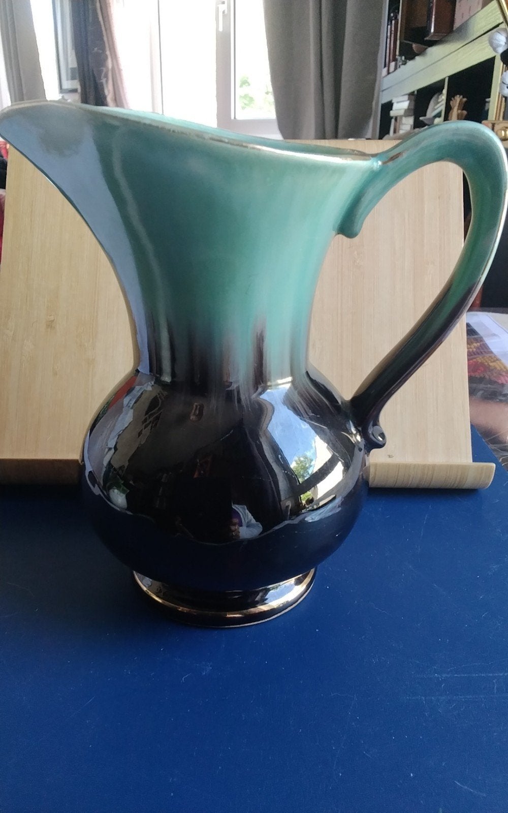 W. Duitse aardewerk Kan/Vaas mt handvat drip glazen techniek, Ophalen of Verzenden