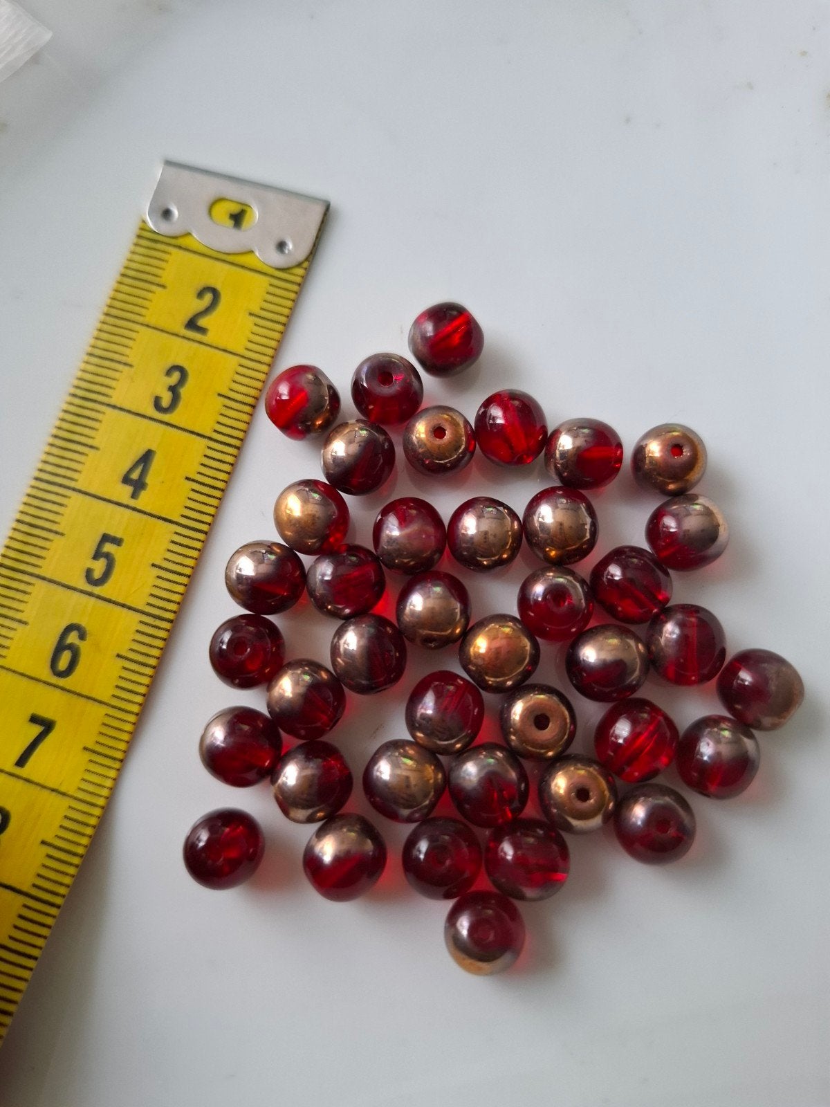 40 stuks 8 mm glaskralen rood goud kralen partij, Kraal, -, -, Nieuw