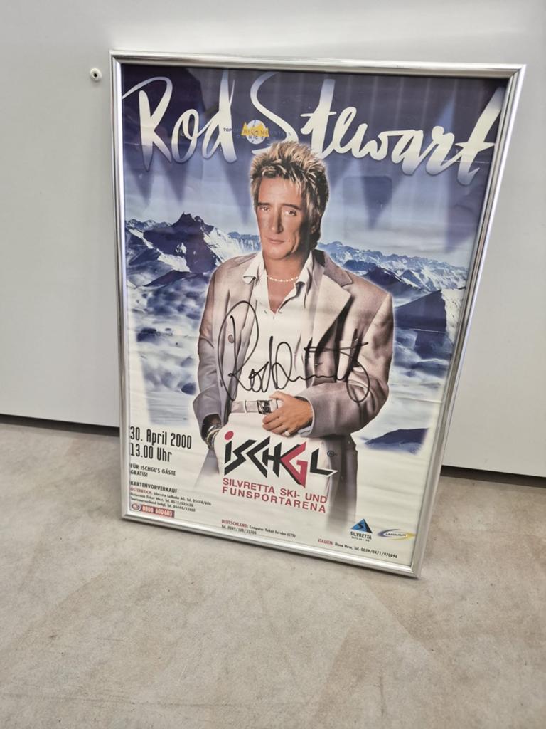Rod Stewart poster gesigneerd door, Rechthoekig Staand, Met lijst, Deurposter of groter, Ophalen of Verzenden