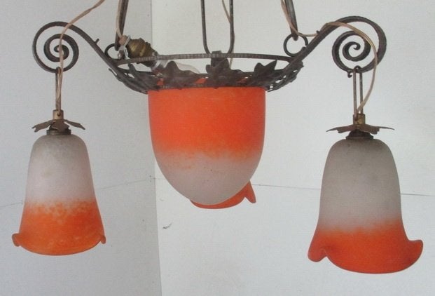 vintage pate de verre luster Rethondes coup & drie kappen, Ophalen