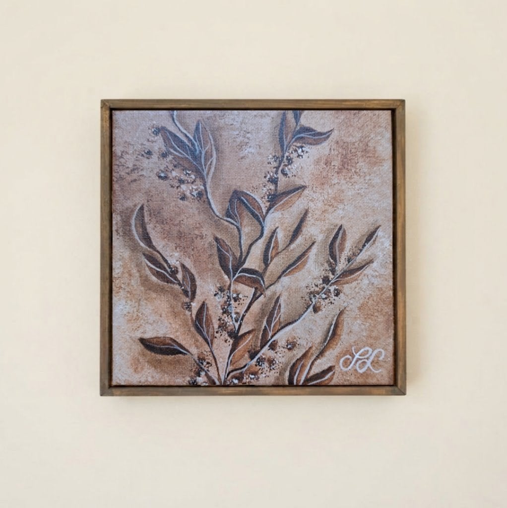 Hand-Painted Botanical Canvas Art (17x17cm), Verzenden
