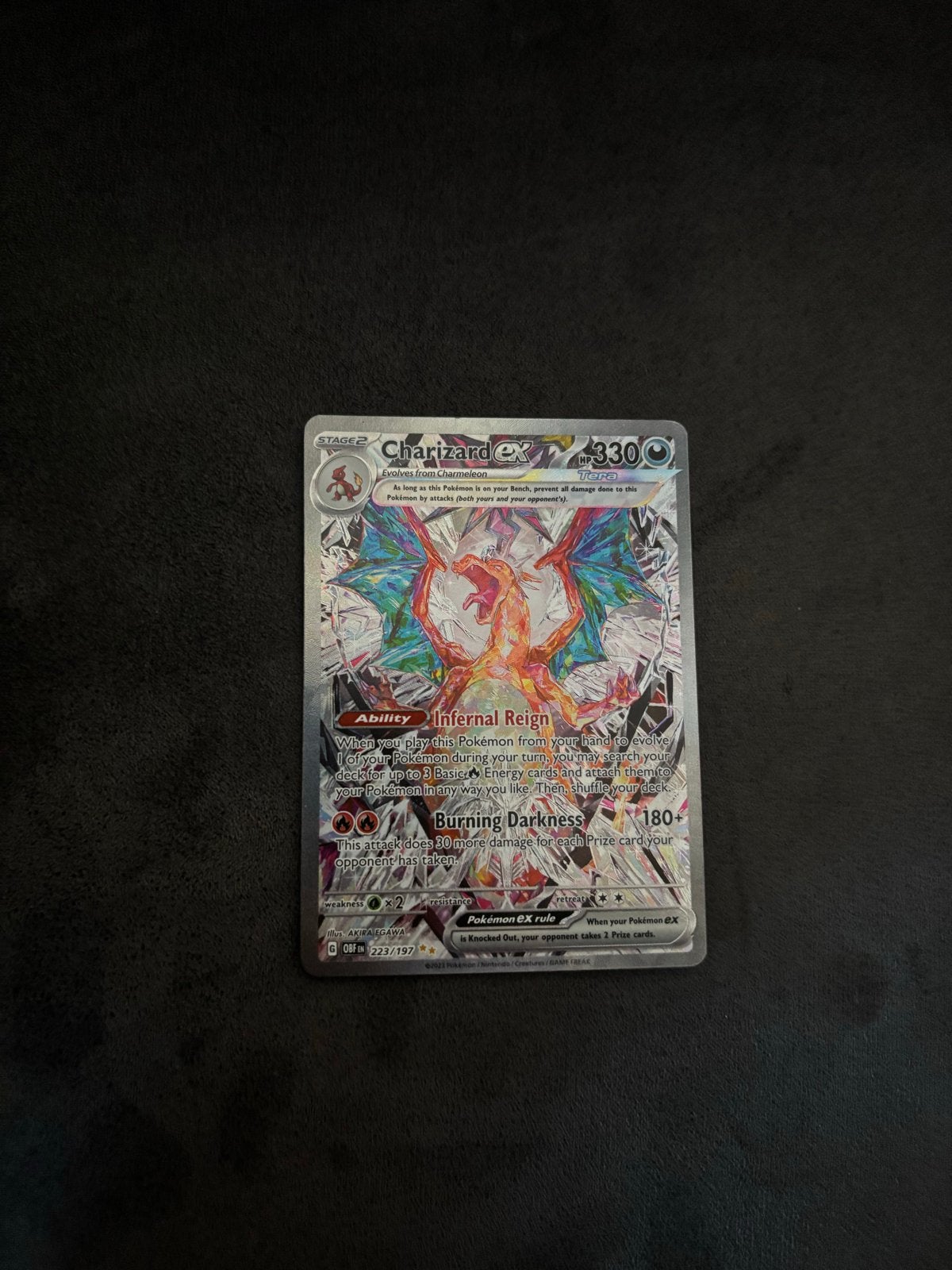 Charizard ex 223/197 Obsidian Flames Pokémon Kaart, Ophalen of Verzenden, Zo goed als nieuw, Losse kaart, Foil