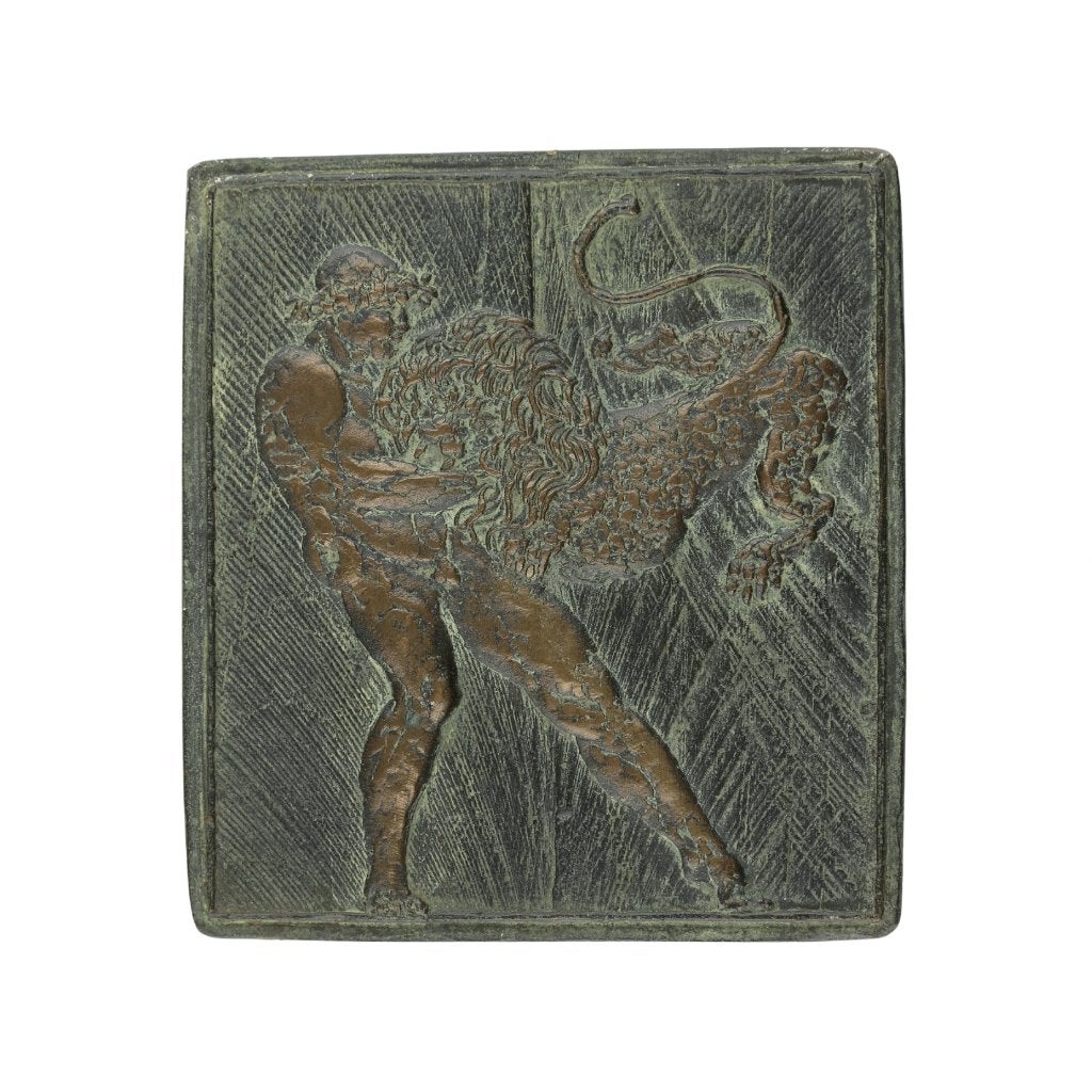 BRONZEN RELIËF Adri van Rooijen GILGAMESJ EN DE LEEUW, Verzenden, Brons, Nederland
