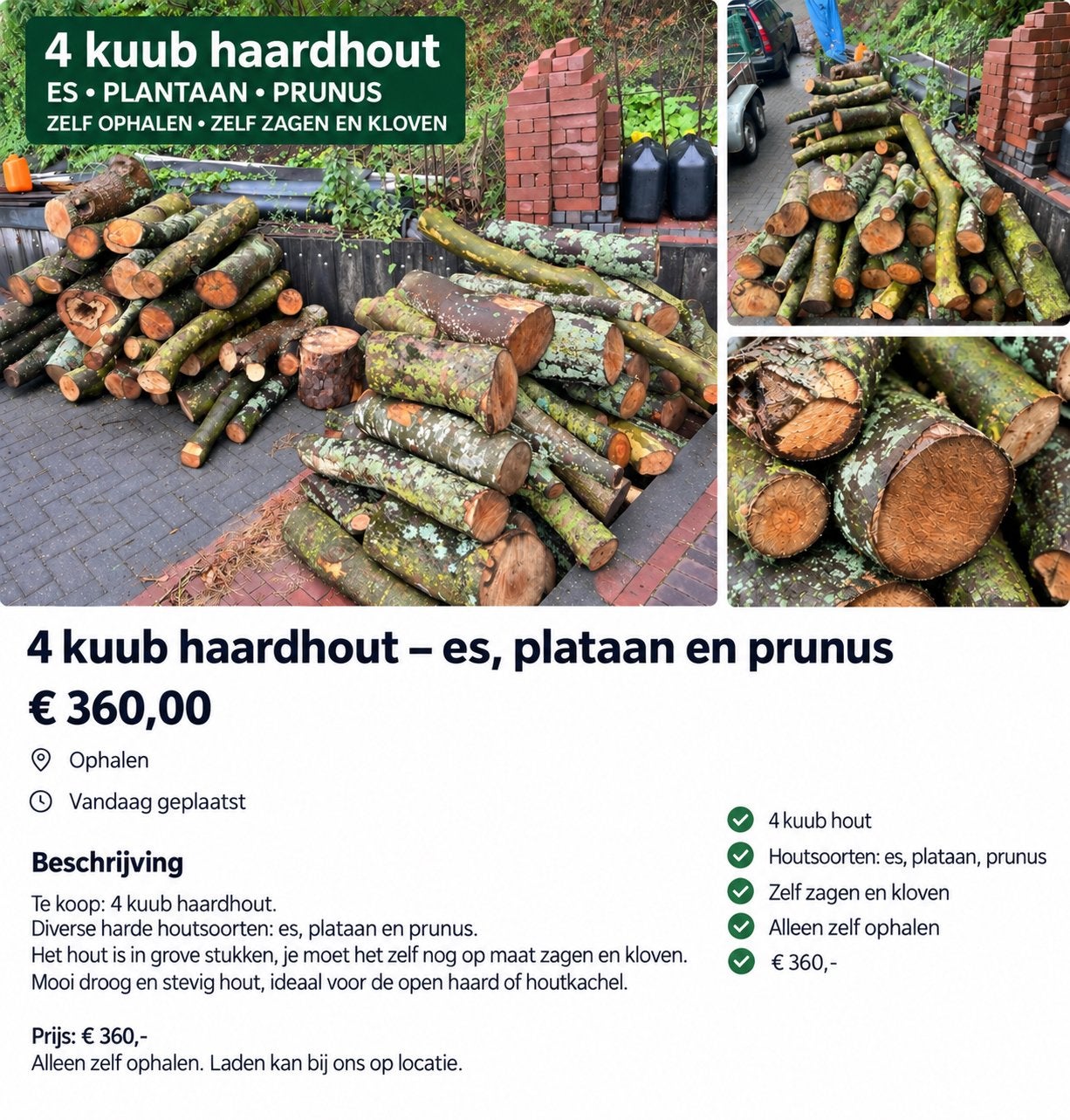 Openhaar hout, Minder dan 3 m³, Ophalen of Verzenden