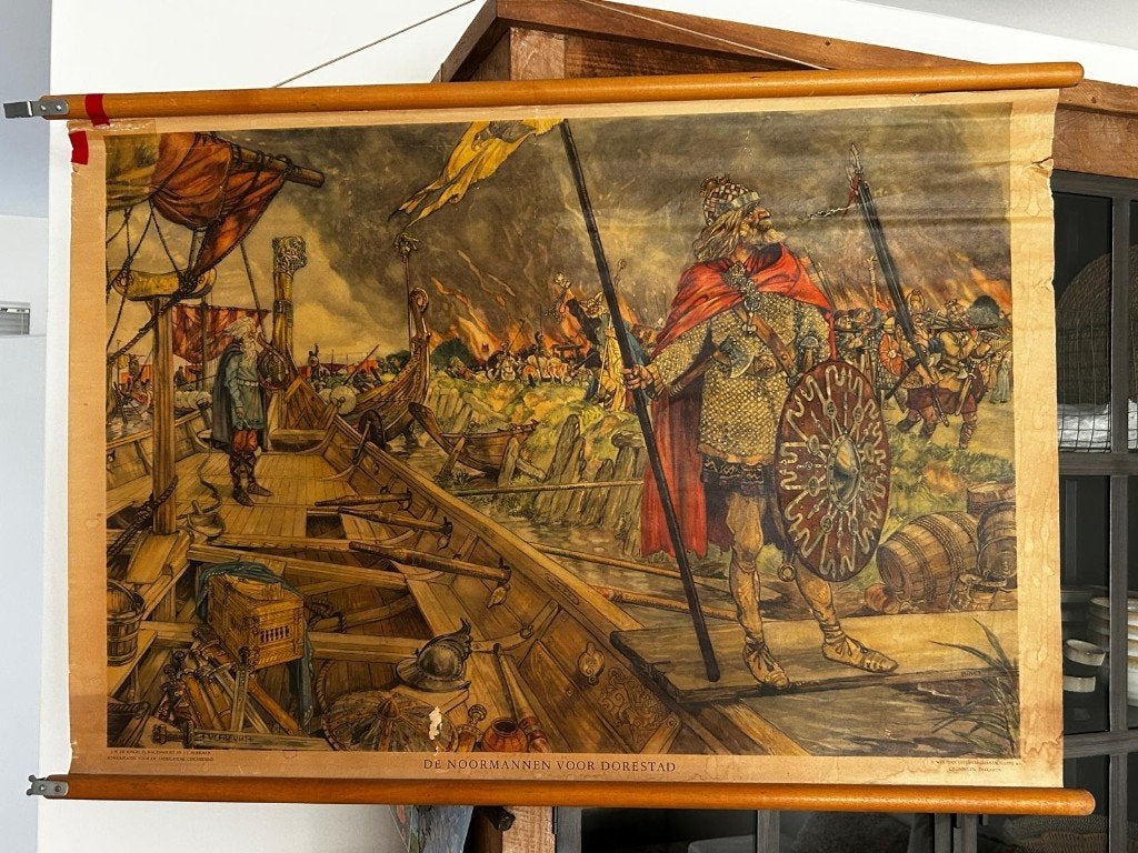De Noormannen voor Dorestad, Antiek en Kunst, Antiek | Schoolplaten, Ophalen of Verzenden, Geschiedenis