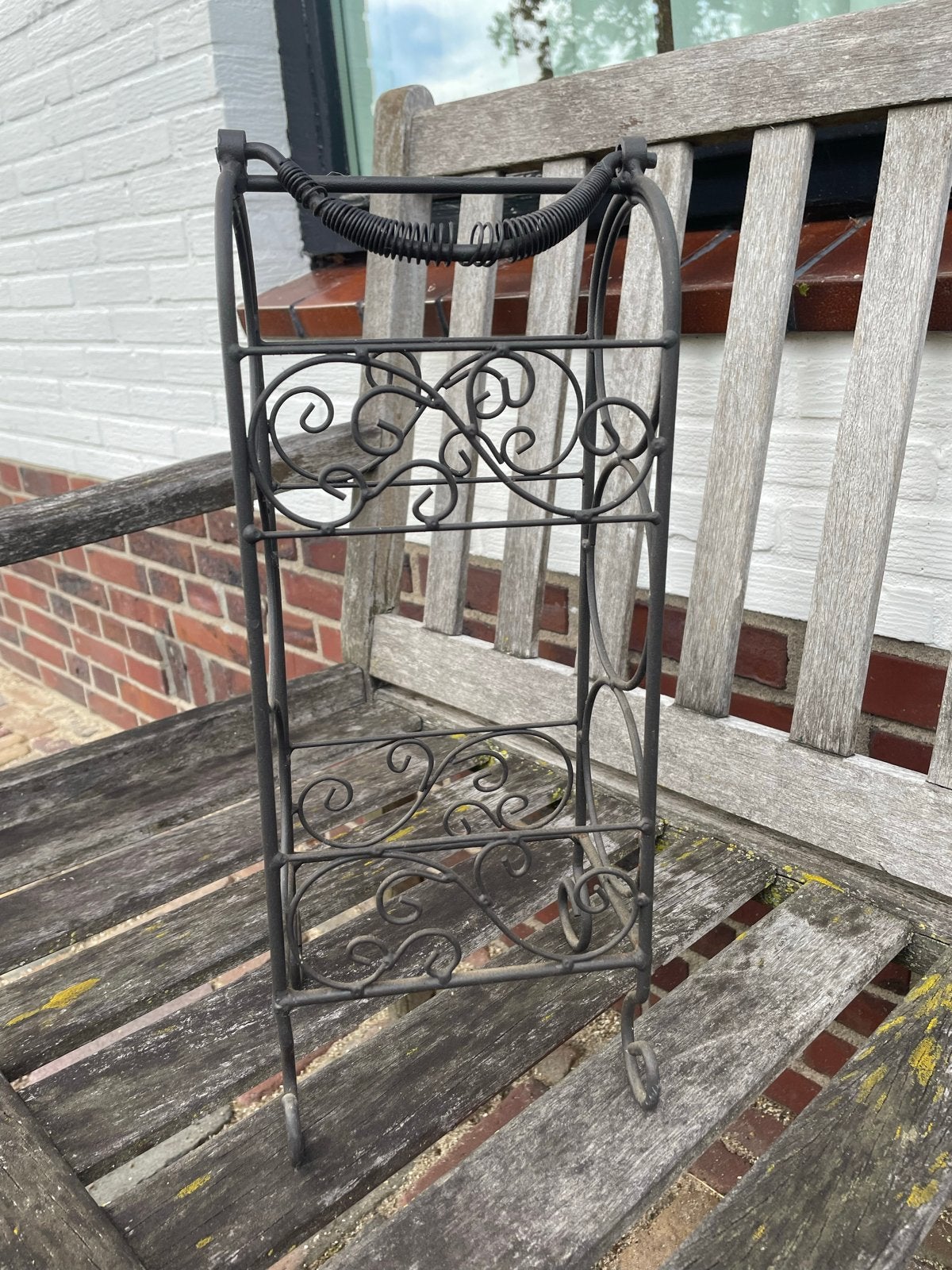 Decoratief metalen wijnrek voor 3 flessen, Ophalen, 50 – 75, Gebruikt, Minder dan 5 flessen