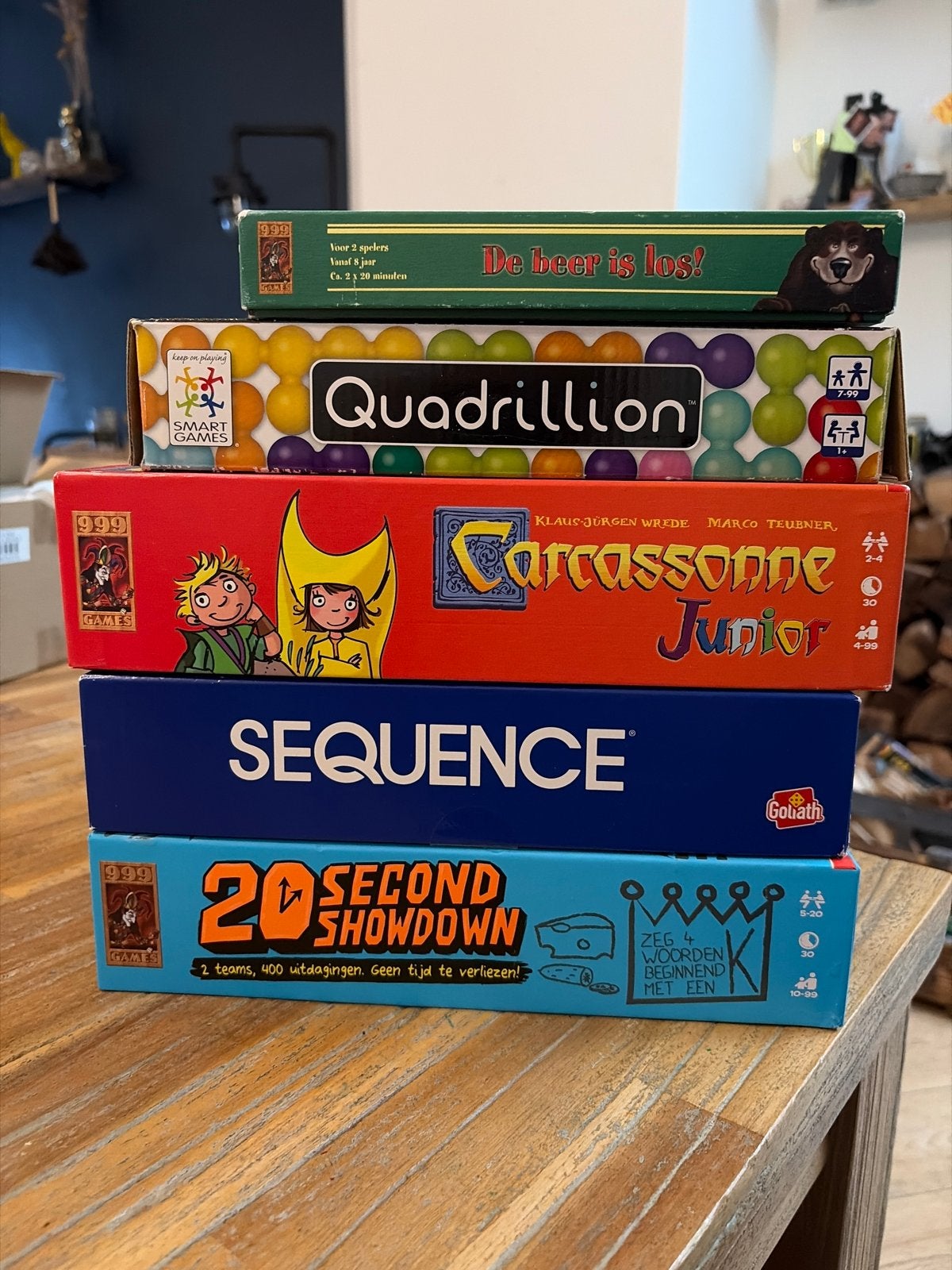 Bordspellen bundel: De Beer is Los!, Quadrillion, Carcassonn, Een of twee spelers, Ophalen of Verzenden, Gebruikt