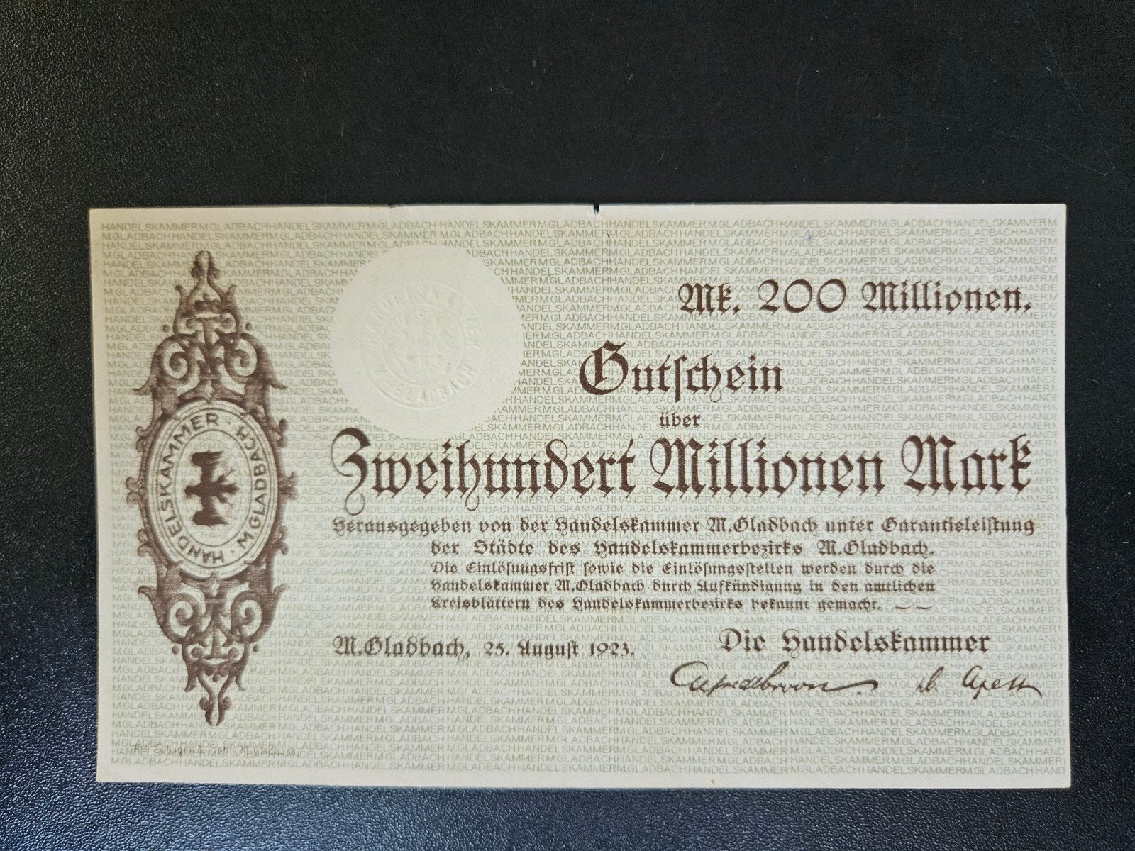 Duitsland Muenchen-Gladbach Rheinland 1923, Postzegels en Munten, Bankbiljetten | Europa | Niet-Eurobiljetten, Ophalen of Verzenden