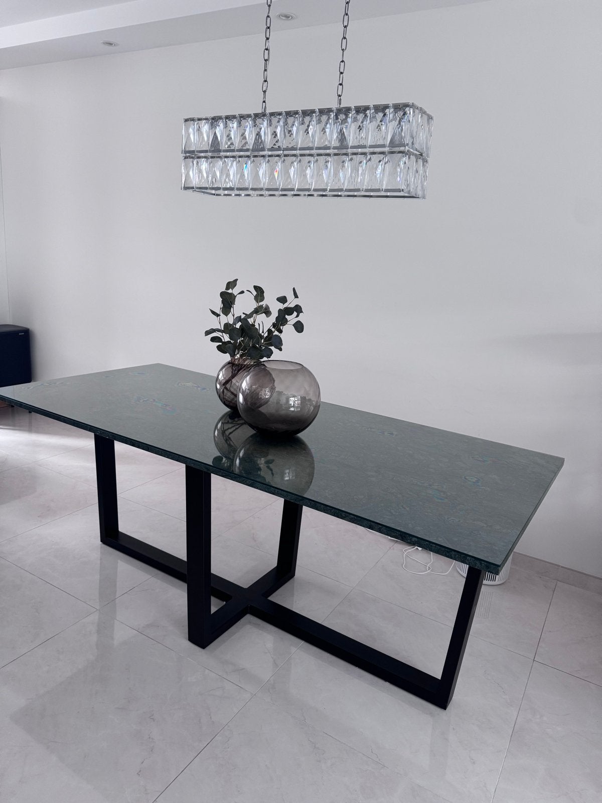 Marmere eettafel met glasplaat - 200x100 cm, Ophalen, 100 tot 150 cm, 200 cm of meer, Zo goed als nieuw
