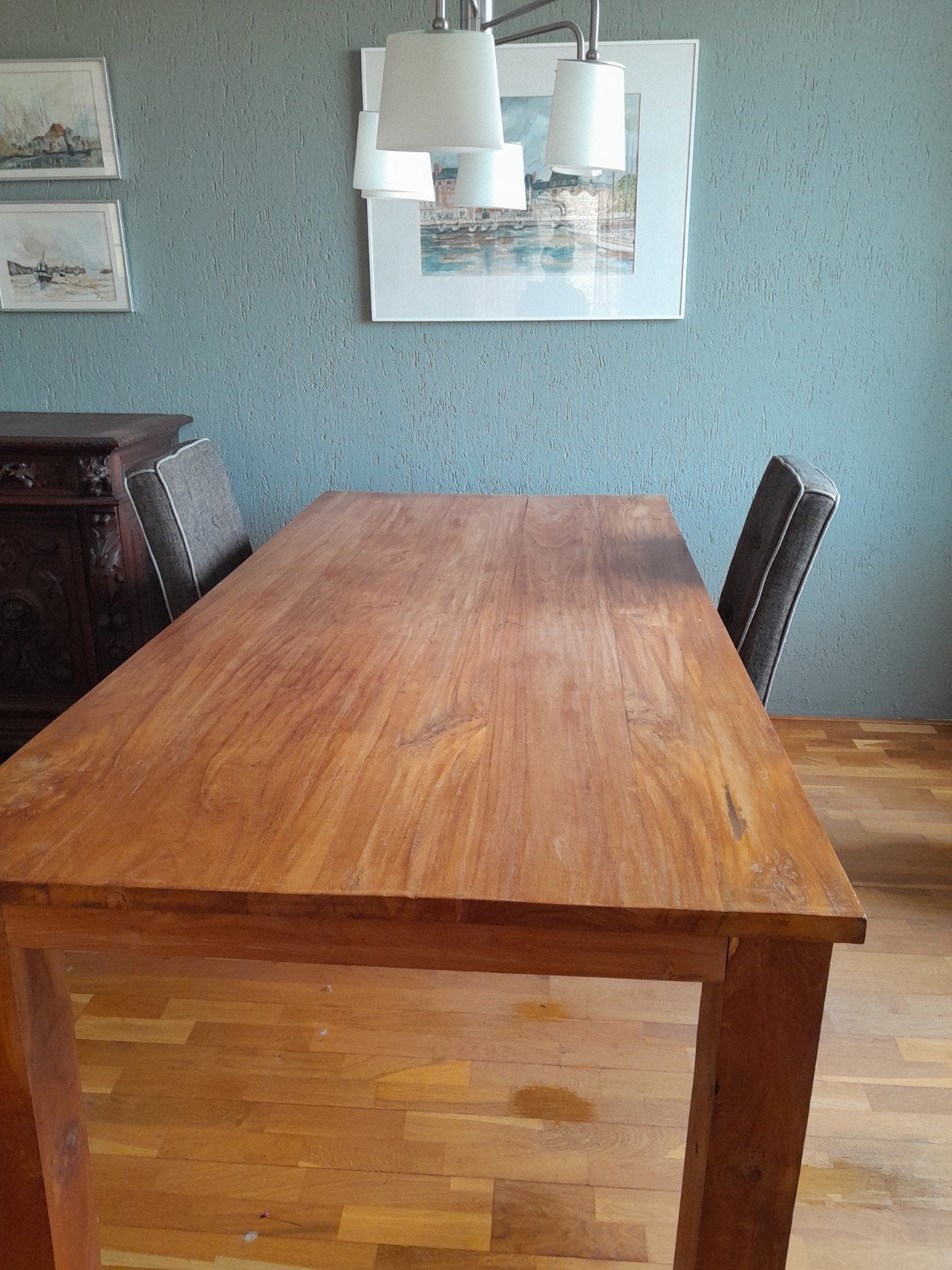 Robuuste houten eettafel - 200x99 cm, poten demontabel, Ophalen, Gebruikt, Rechthoekig, Overige houtsoorten