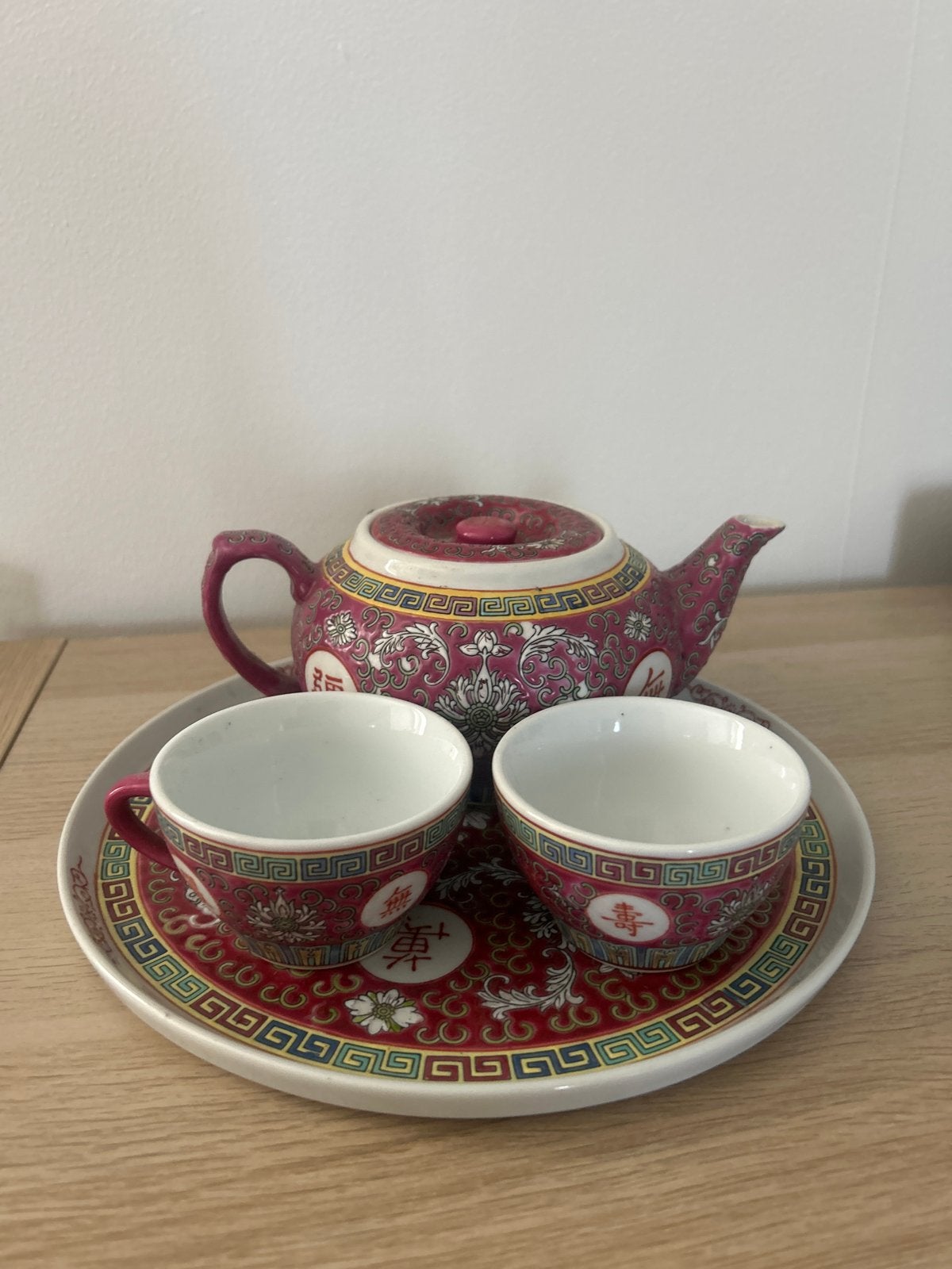 Vintage Chinees theeservies met theepot, kopjes en dienblad, Ophalen