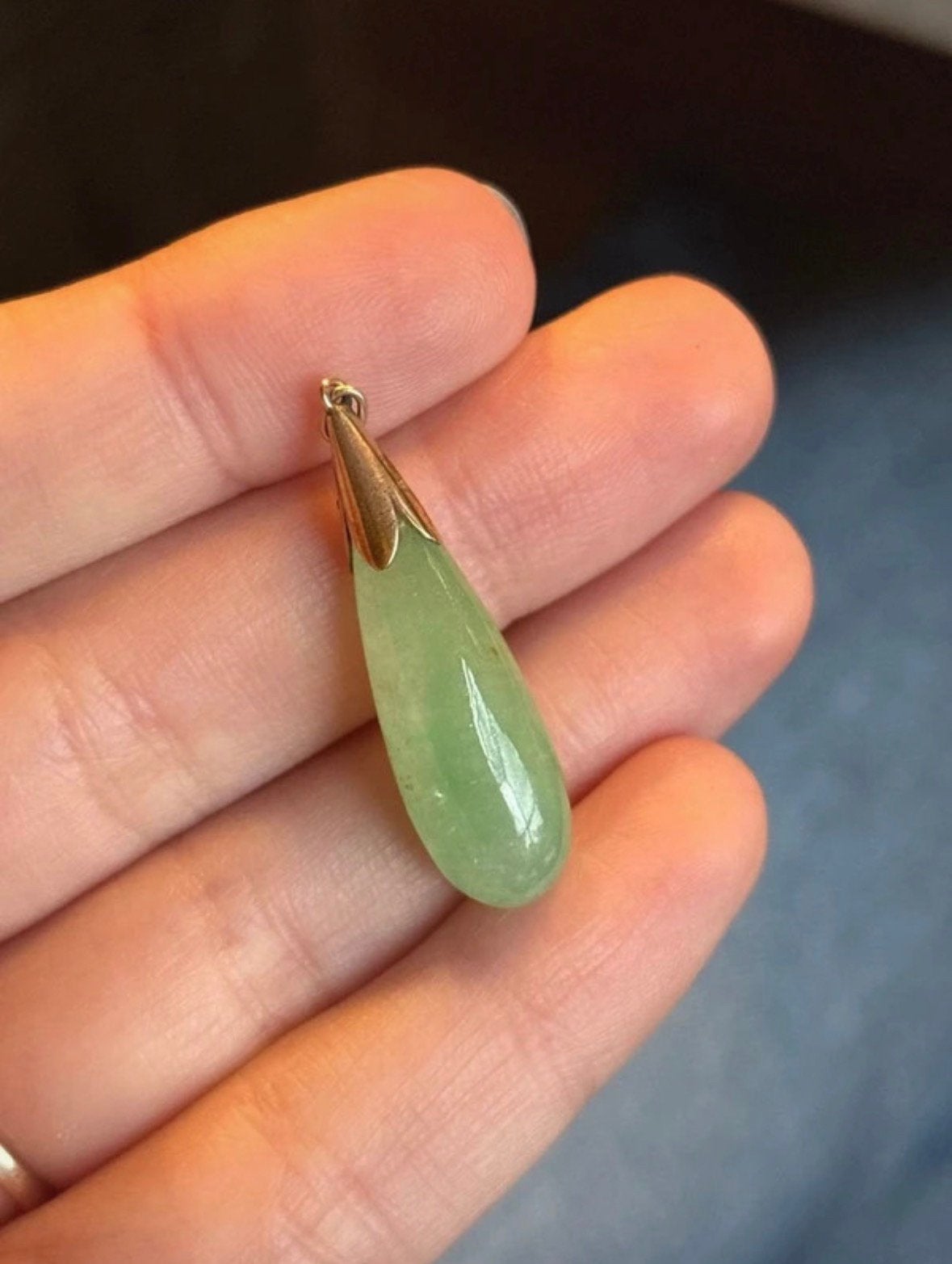 Vintage 9 karaat geelgouden hanger met jade, Verzenden, Zo goed als nieuw, Met edelsteen, Groen