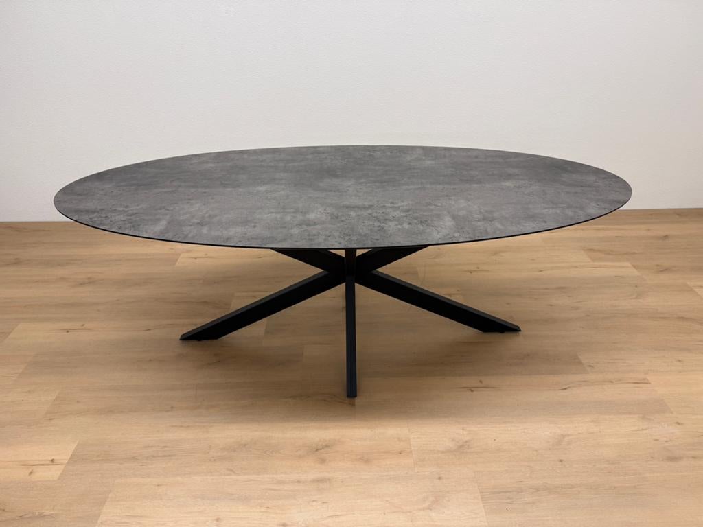 Ovale eettafel HPL steenprint 220x105 - Direct Leverbaar, 100 tot 150 cm, 200 cm of meer, Ophalen of Verzenden, Zo goed als nieuw