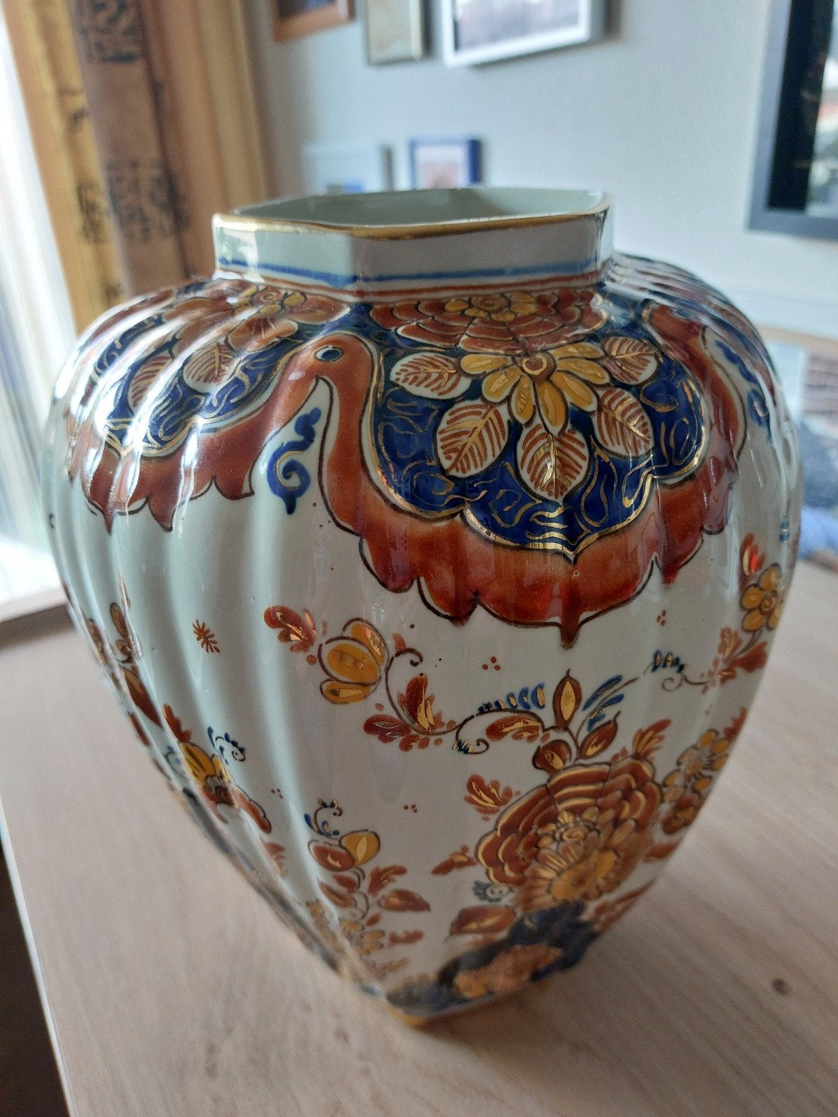 Antieke Delftsblauwe vaas, handgeschilderd, Hollands, Ophalen