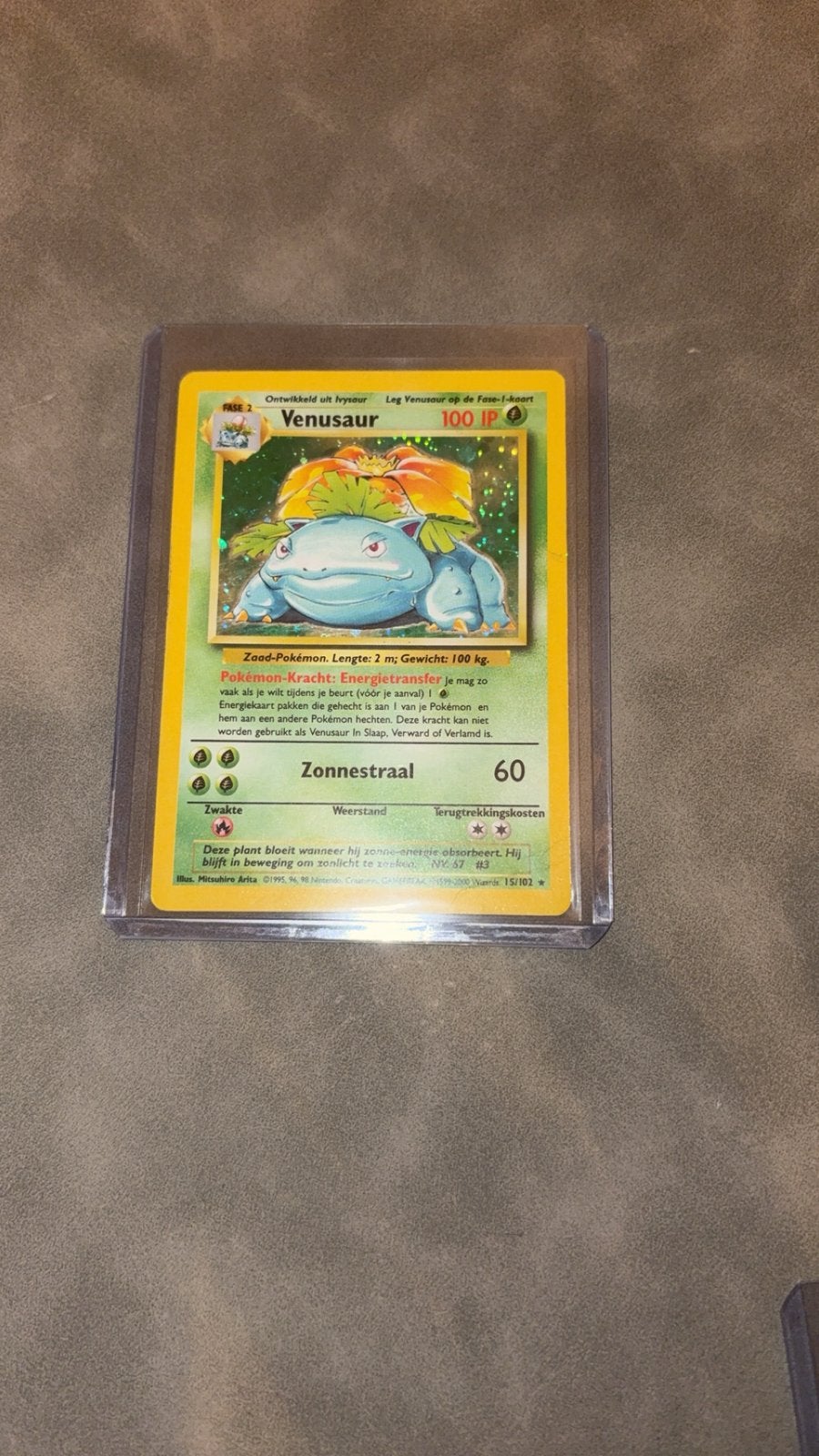 Venusaur holo base 15/102 Pokémon kaart 1995 vintage oud, Ophalen of Verzenden, Zo goed als nieuw, Meerdere kaarten