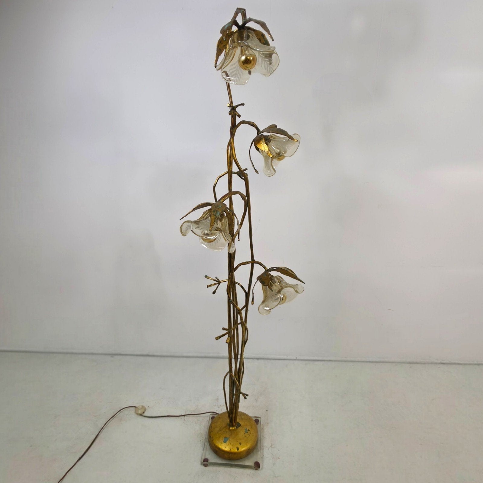 Xl smeedijzer floral vloerlamp Poliarte Italiaans design 70s, Huis en Inrichting, Lampen | Vloerlampen, Ophalen, Glas