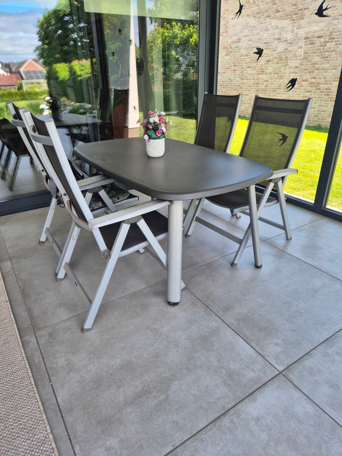 Tuinset met 4 stoelen en tafel - Gebruikt, Ophalen, 4 zitplaatsen, Gebruikt, Aluminium