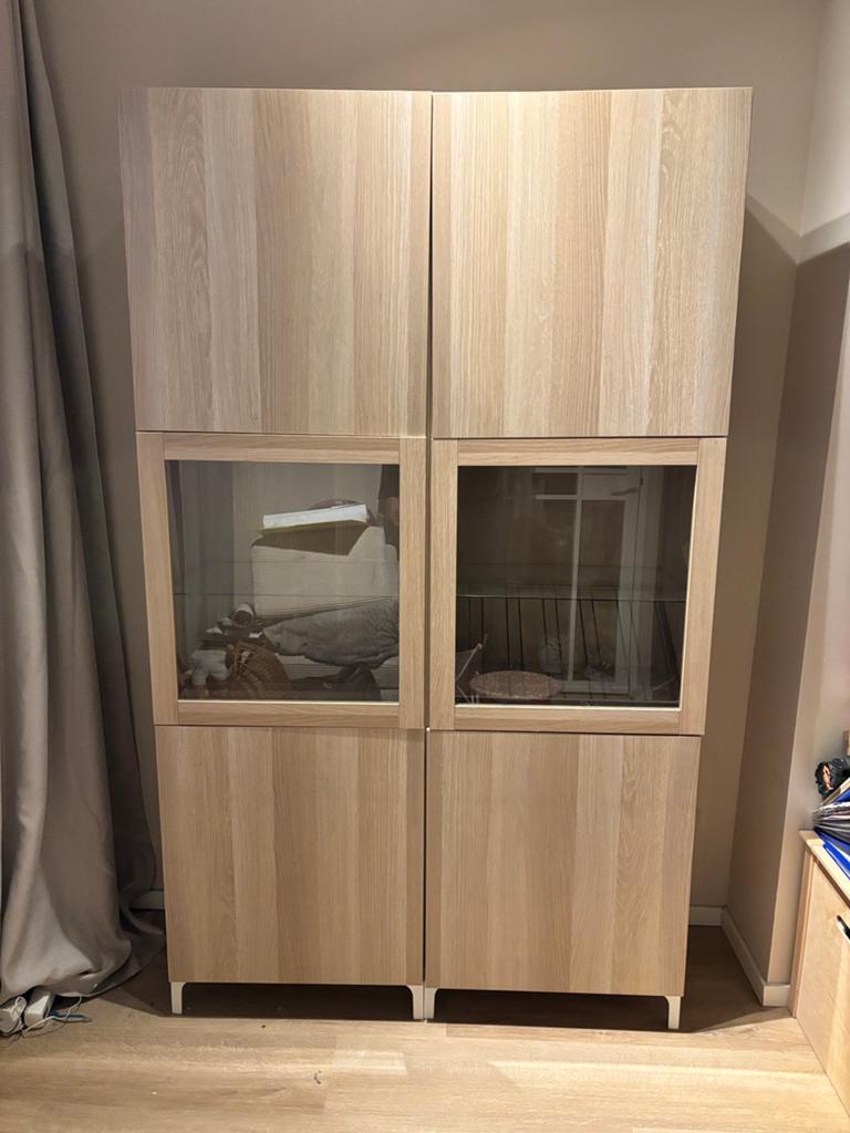 IKEA Kast met glazen deuren en wijnrek - 193x120x42cm, Ophalen, 100 tot 150 cm, Zo goed als nieuw, Glas