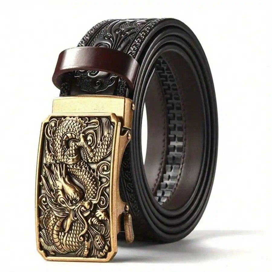 Luxe echt leren heren riem met metalen draken gesp, Ophalen of Verzenden, Echt leder, Zwart, Nieuw