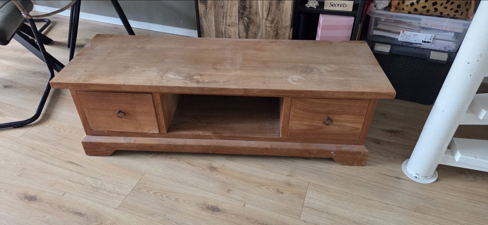 Massief Teakhouten tv kast, Ophalen, Gebruikt, 100 tot 150 cm, Teakhout