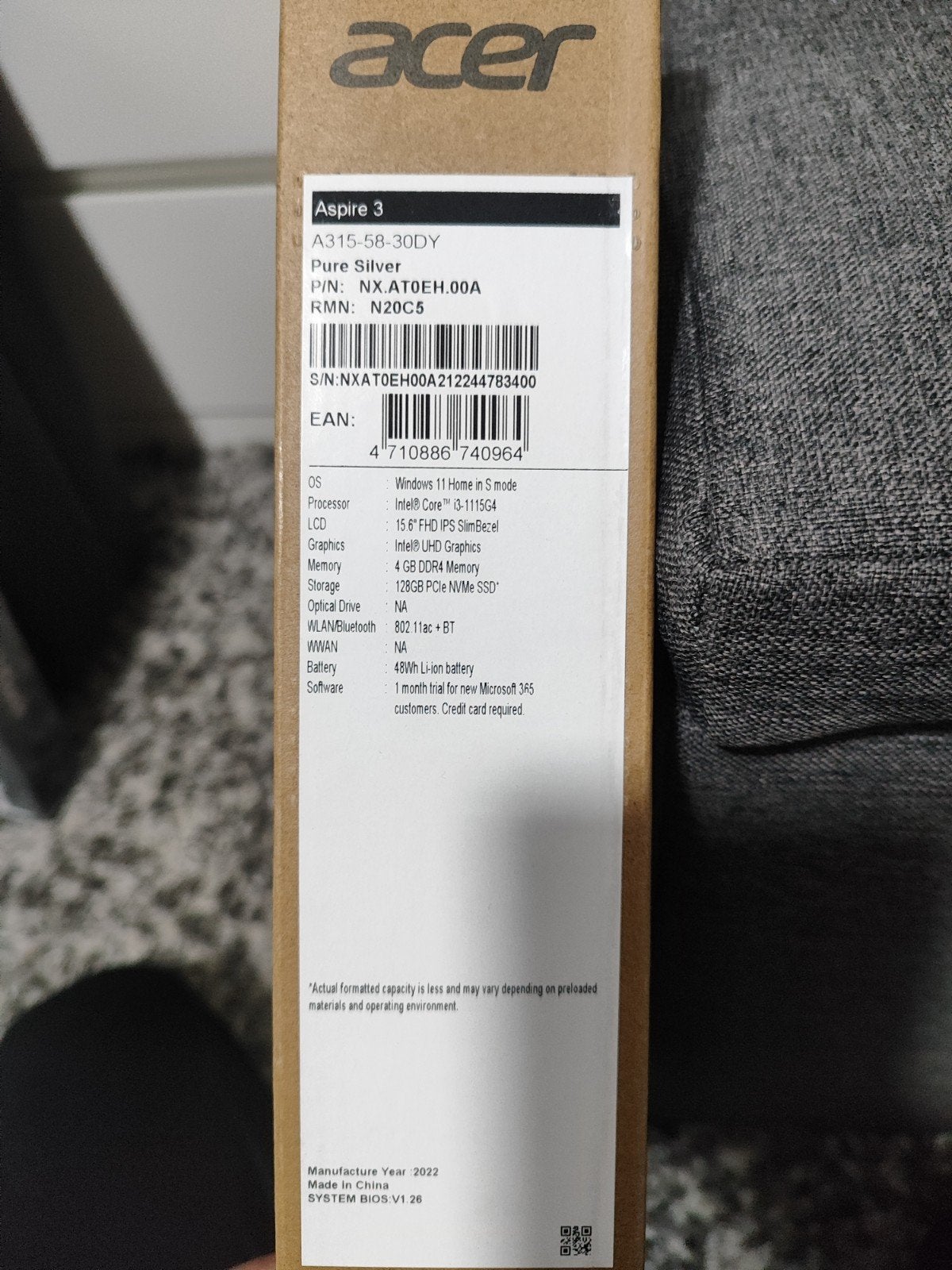 Acer Aspire 3 A315-58-30DY - Nieuw in doos, Computers en Software, 2 tot 3 Ghz, Nieuw, Ophalen of Verzenden, SSD
