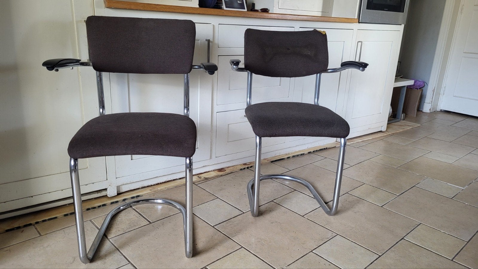 Vintage gispen buisstoelen chrome netjes bakeliet armleuning, Ophalen, Stof