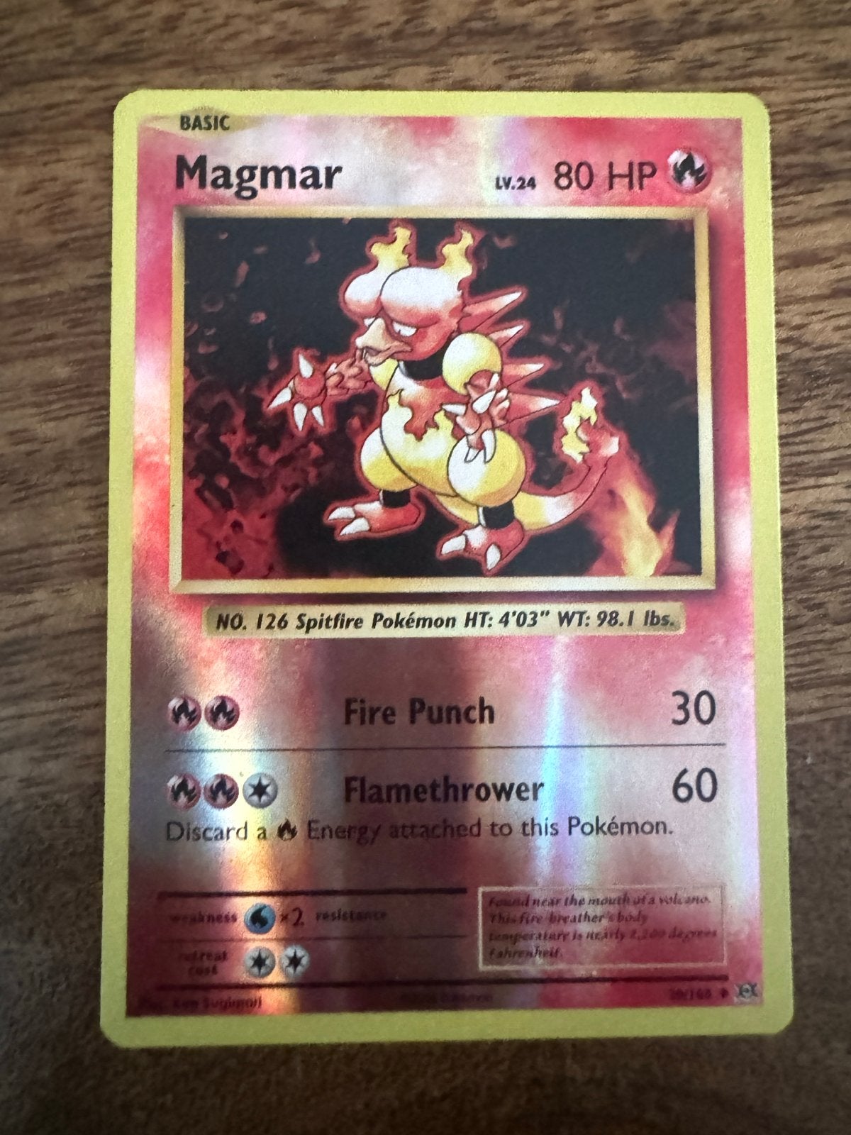 Pokémon Kaart Magmar - Holo - Base Set, Ophalen of Verzenden, Gebruikt, Losse kaart, Foil