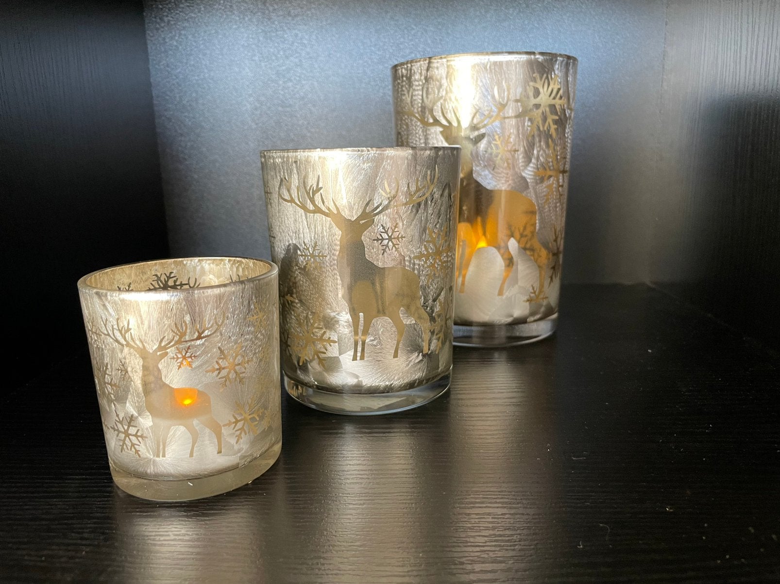 3delige windlichten set hert, Ophalen of Verzenden, Zo goed als nieuw, Wit, Glas