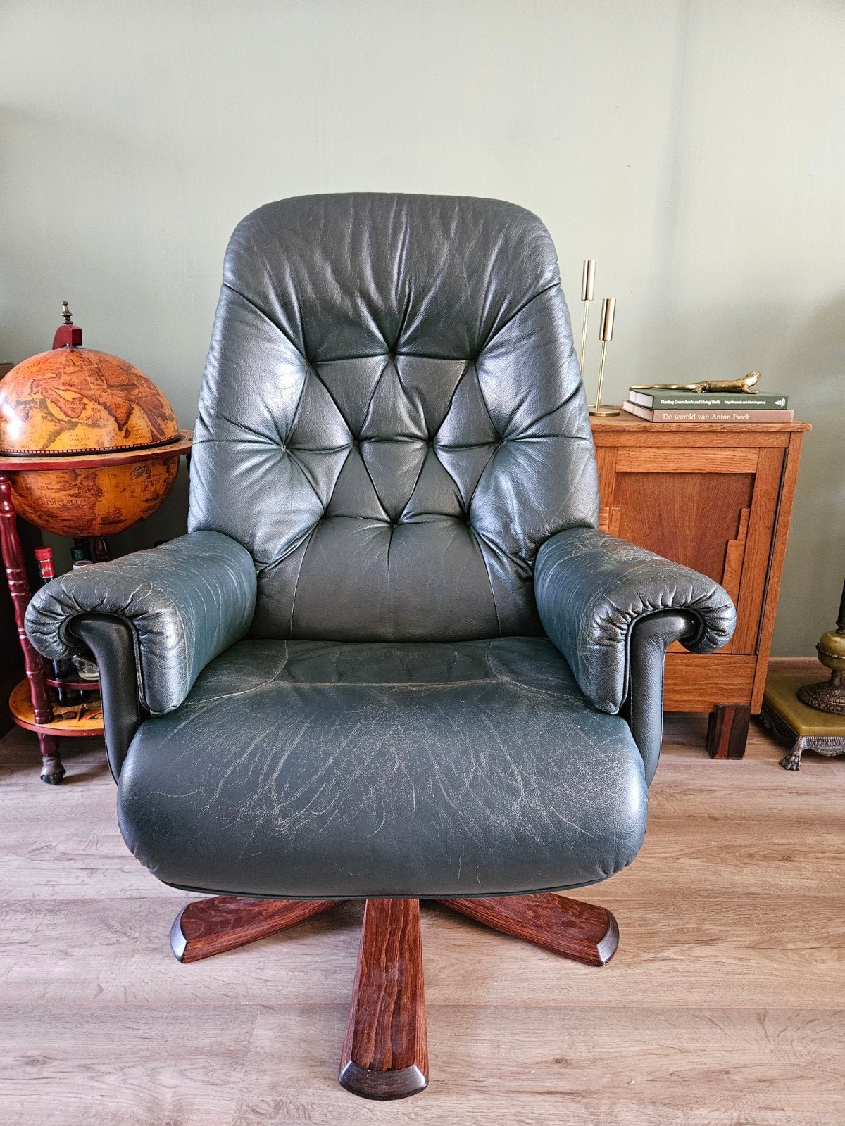 Leren fauteuil Söderbergs, Made in Sweden, vintage jaren 70, Gebruikt, Vintage, Ophalen of Verzenden, 50 tot 75 cm