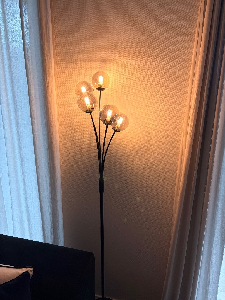 Moderne vloerlamp met 5 glazen bollen, Ophalen, E14 (klein), Nieuw, Glas