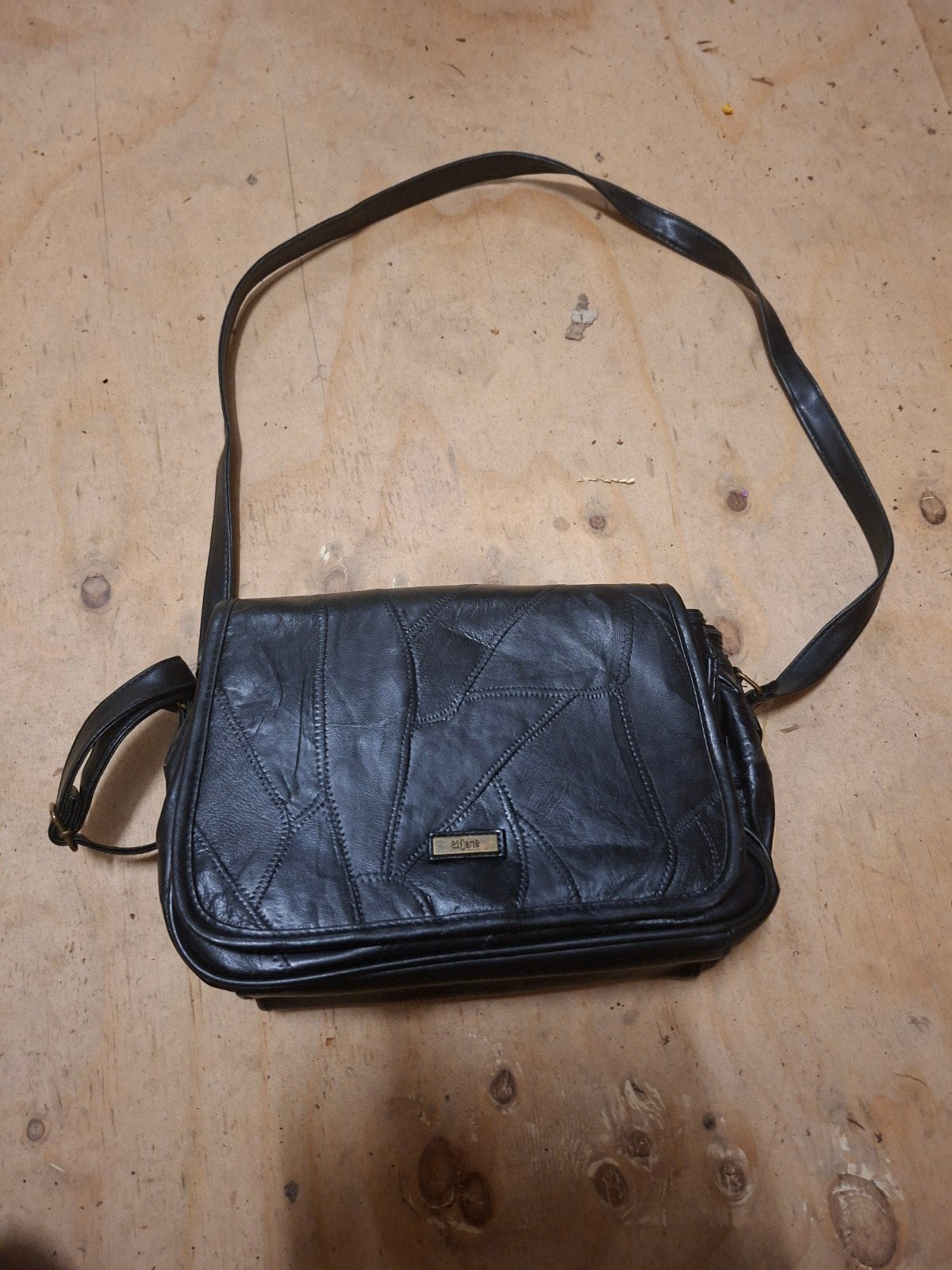 Zwarte schoudertas met patchwork design, Ophalen of Verzenden, Gebruikt, Zwart, Schoudertasje