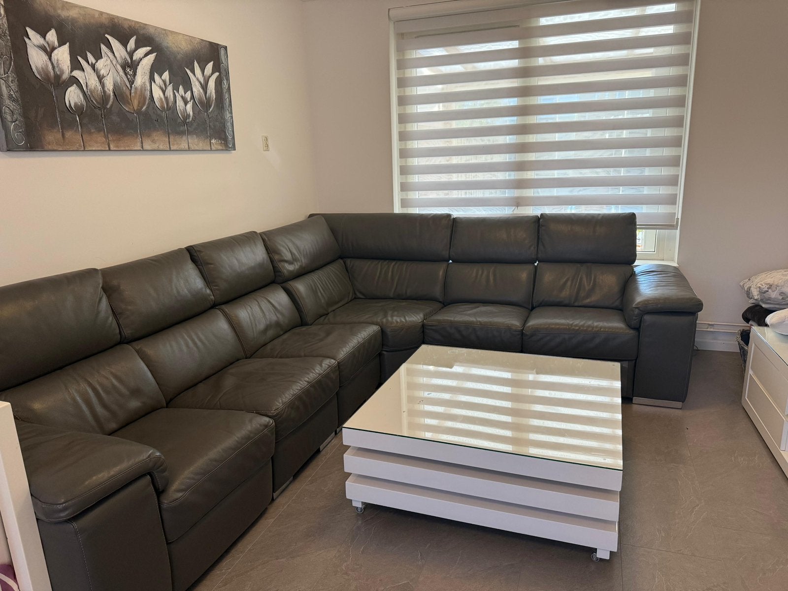 Leren Hoekbank met Relaxfunctie - Zo goed als nieuw, Ophalen, 100 tot 125 cm, Hoekbank, 300 cm of meer