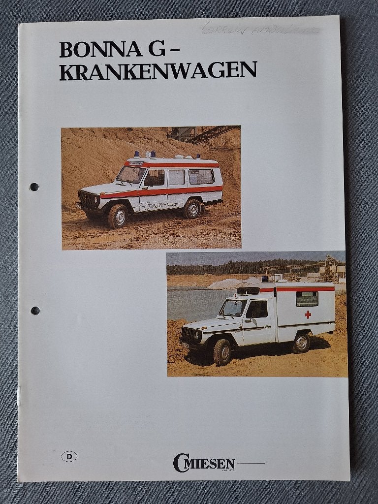 Brochure BONNA G - Krankenwagen - C.Miesen - Duits, Ophalen of Verzenden, Gelezen, Overige merken