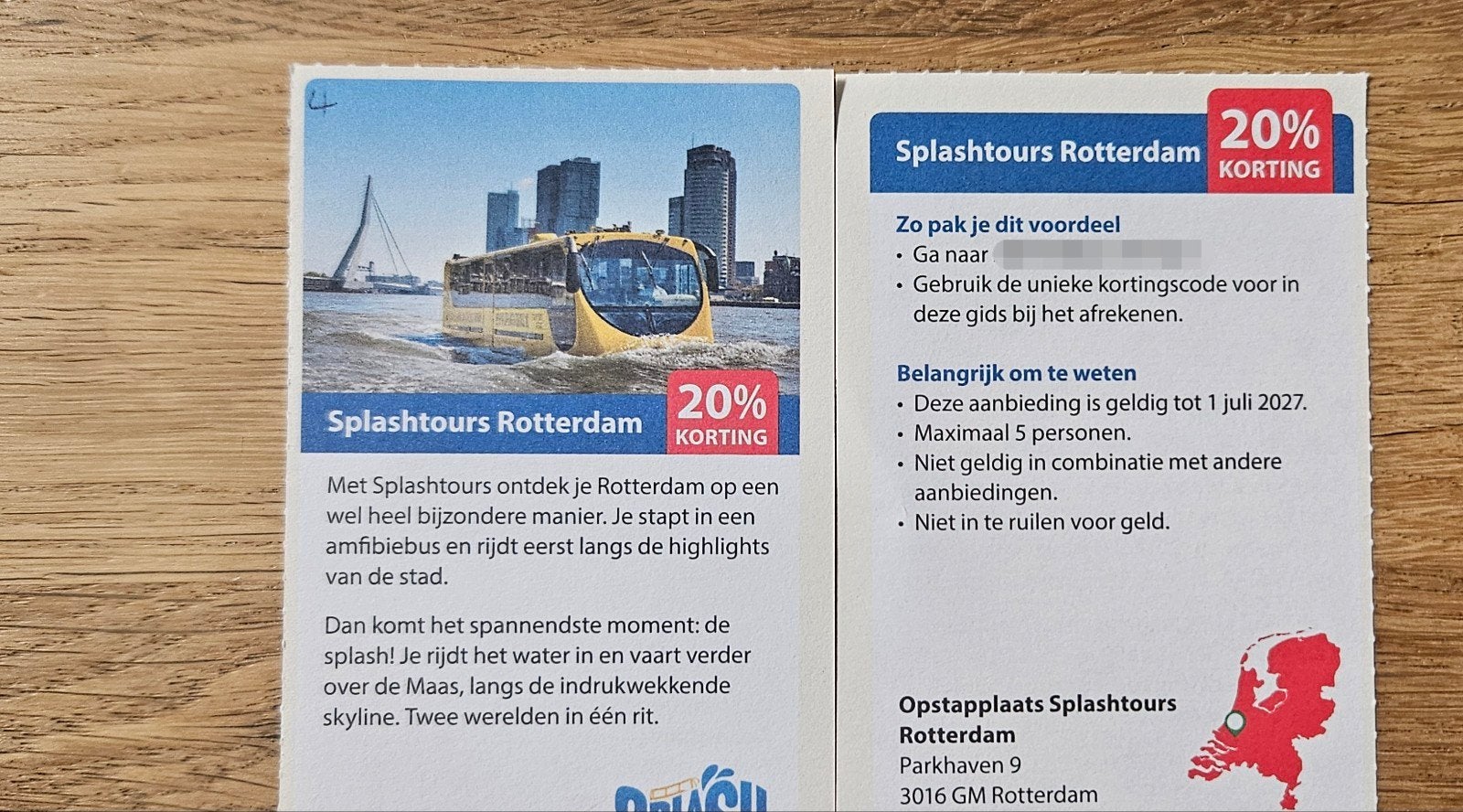 Splashtours Rotterdam 20% kortingscode, Drie personen of meer, Kortingsbon