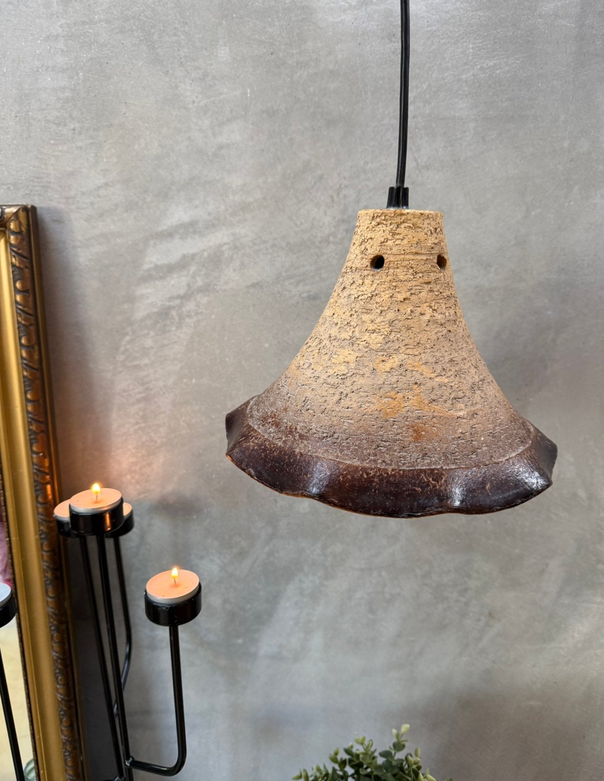 Vintage aardewerk hanglamp - Brutalistisch, Gebruikt, Q, Q, Brutalistisch